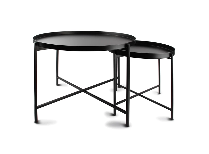 825123 patio set van 2 bijzettafels s&p zwart metaal rond salt and pepper