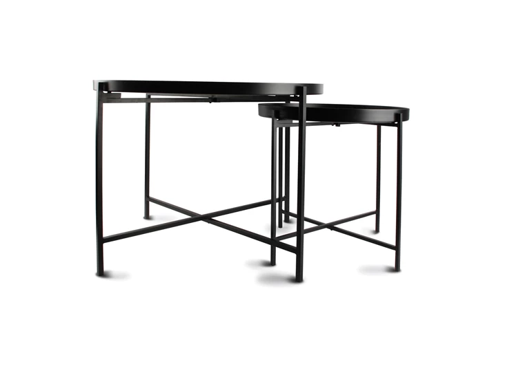 825123 bijzettafels s&p zwart metaal rond salt and pepper patio set van 2