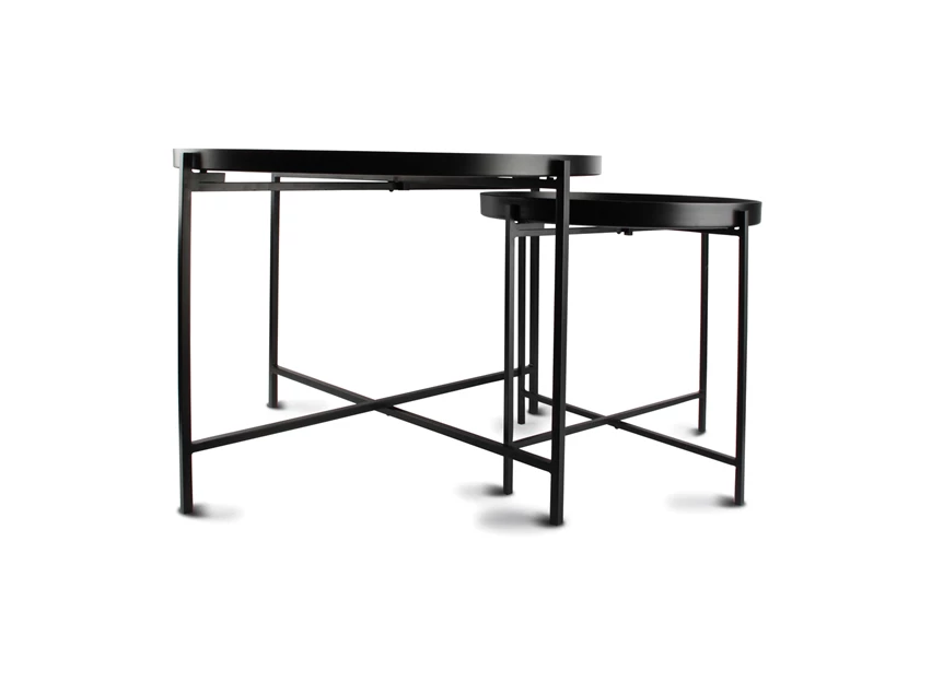 825123 bijzettafels s&p zwart metaal rond salt and pepper patio set van 2