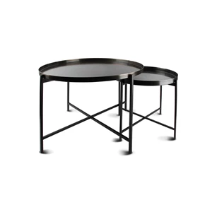 825120 patio set van 2 bijzettafels s&p geborsteld zwart metaal rond salt and pepper grijs