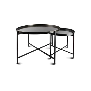 825120 patio set van 2 bijzettafels s&p geborsteld zwart metaal rond salt and pepper grijs