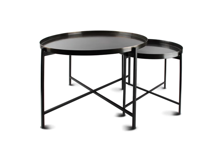 825120 patio set van 2 bijzettafels s&p geborsteld zwart metaal rond salt and pepper grijs