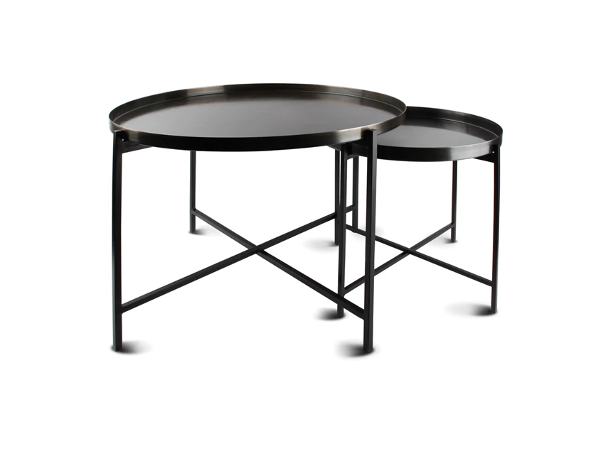 825120 patio set van 2 bijzettafels s&p geborsteld zwart metaal rond salt and pepper grijs