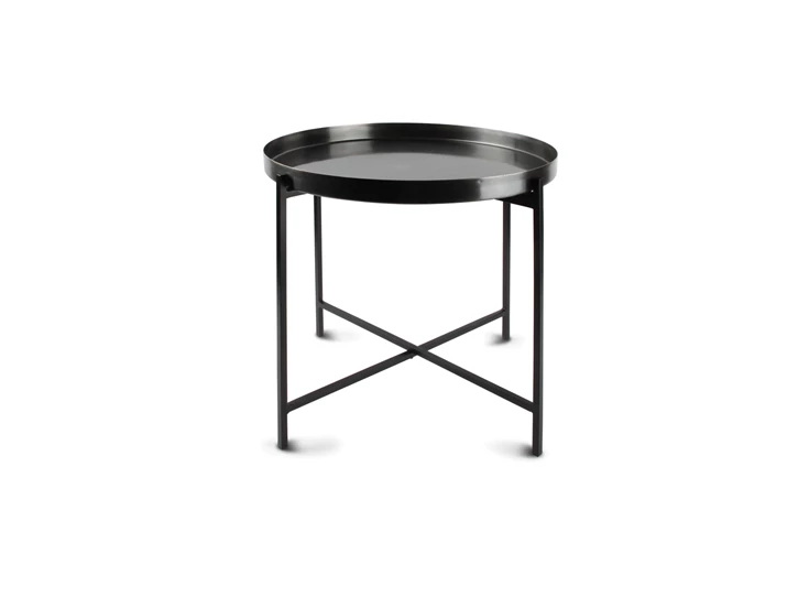 825120 rond set van 2 bijzettafels s&p geborsteld zwart patio metaal salt and pepper grijs