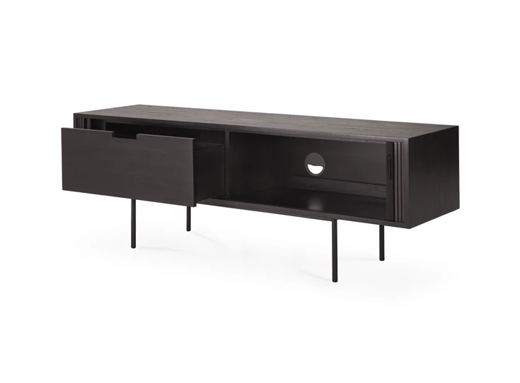 Open Tv kast Teak Roller Max Black TV Cupboard 10054 Ethnicraft