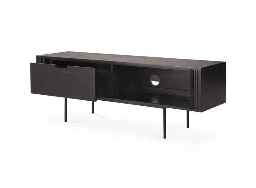 Open Tv kast Teak Roller Max Black TV Cupboard 10054 Ethnicraft