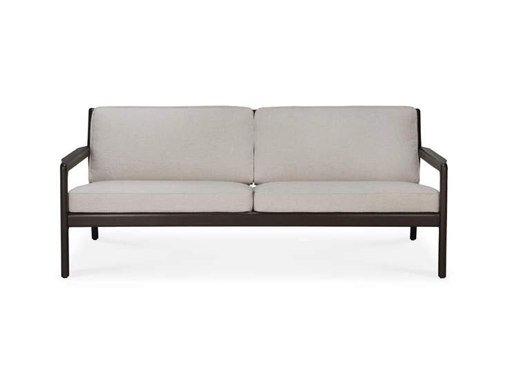 Front Salon Mahogany Jack Dark Brown 2 Seater Ivory Fabric Ethnicraft