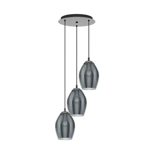 39595 estanys eglo hanglamp 3 bollen e27 gestoomd glas zwart transparant staal