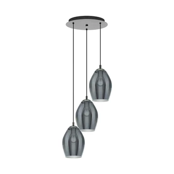 39595 estanys eglo hanglamp 3 bollen e27 gestoomd glas zwart transparant staal