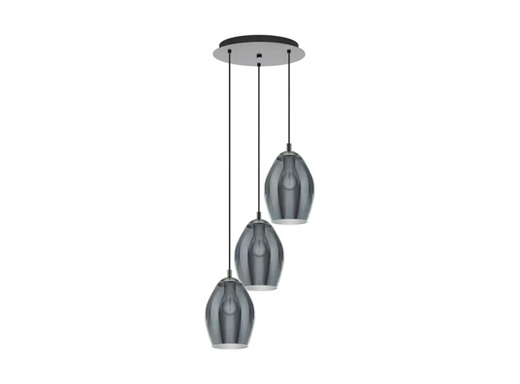 39595 estanys eglo hanglamp 3 bollen e27 gestoomd glas zwart transparant staal