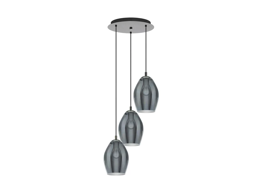 39595 estanys eglo hanglamp 3 bollen e27 gestoomd glas zwart transparant staal