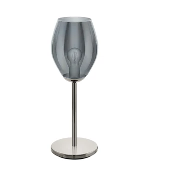 39568 tafellamp estanys gestoomd glas zwart transparant stalen voet nikkel eglo