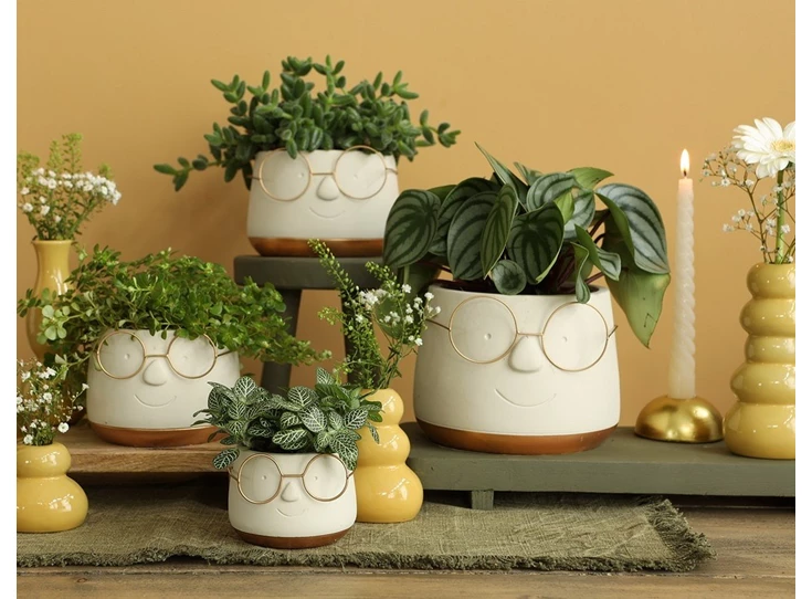 Pot met bril- goud- Ø16 H11,5cm- combo