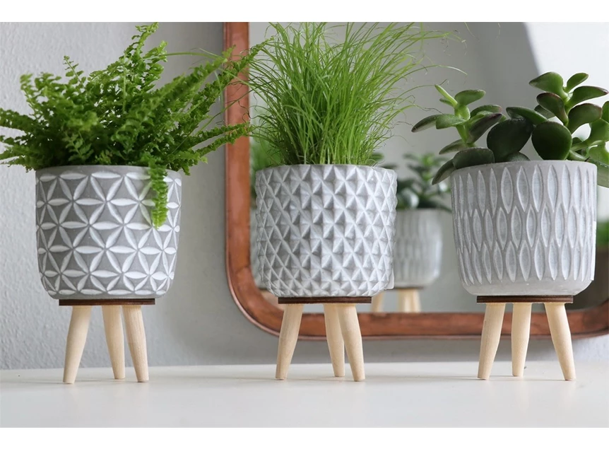 cement potje- houten poten- Ø10 H15cm- sfeerbeeld