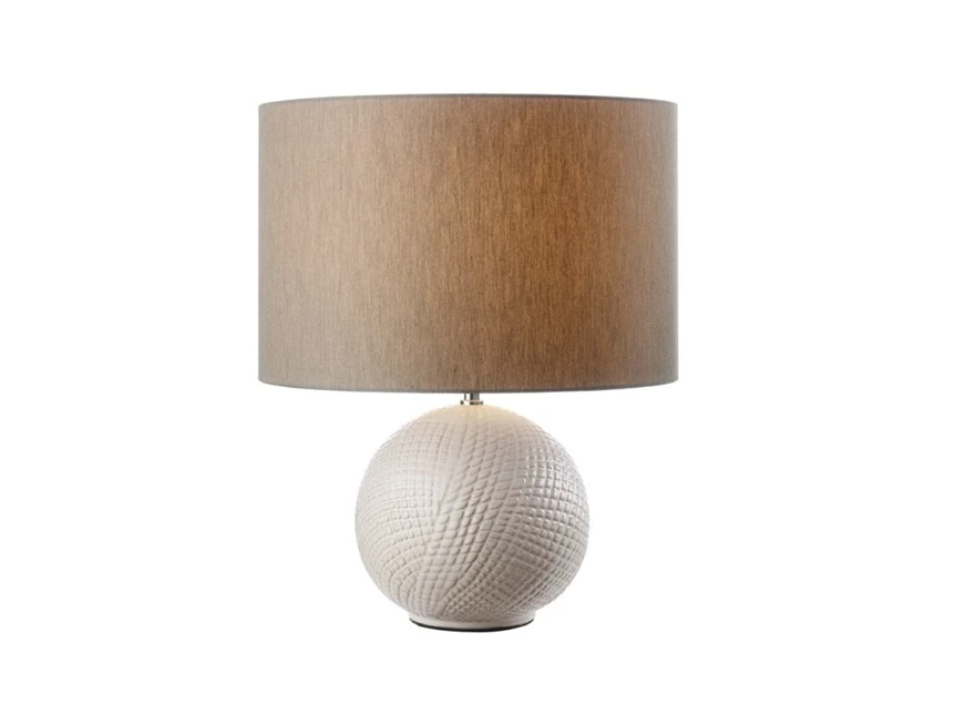1G120.169 tafellamp beige keramiek voet reliƫf lichtgrijze stoffen kap italiaans design l'oca nera