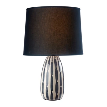 1G119.167 italiaans design tafellamp l'oca nera keramieken voet zwart beige strepen stoffen kap