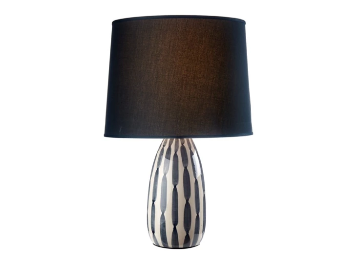 1G119.167 italiaans design tafellamp l'oca nera keramieken voet zwart beige strepen stoffen kap