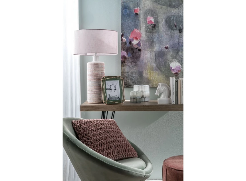 1G79.168 l'oca nera italiaans design tafellamp multi keramiek voet lichtroze stoffen kap