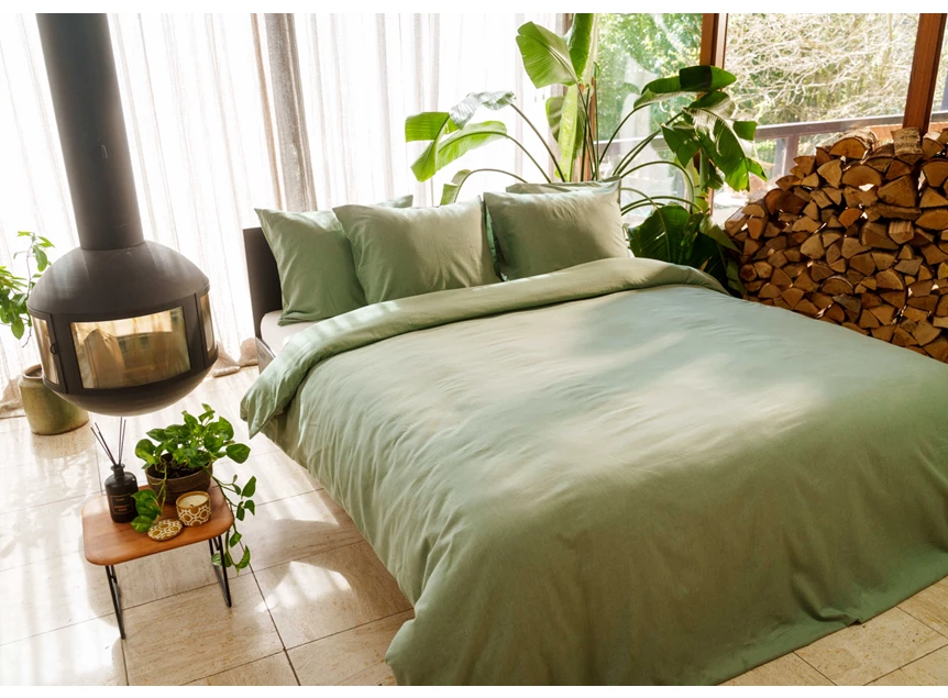 Kayori- Rui- peached Twill- groen- dekbedovertrek- 140/200-220- sfeerbeeld