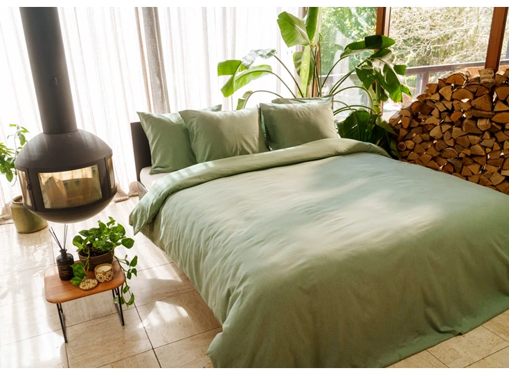 Kayori- Rui- peached twill- groen- dekbedovertrek- 240/200-220- sfeerbeeld