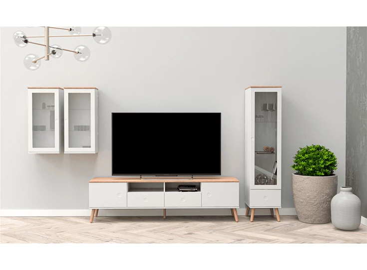 1664-454 scandinavisch design eik tv-meubel tenzo 4 laden 4 drawers oak tv-bench white dot wit