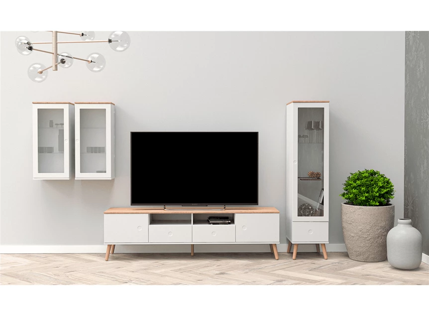 1664-454 scandinavisch design eik tv-meubel tenzo 4 laden 4 drawers oak tv-bench white dot wit