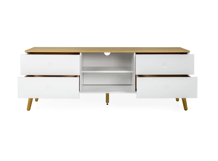 1664-454 eik tv-bench white dot wit scandinavisch design tenzo 4 laden 4 drawers tv-meubel oak