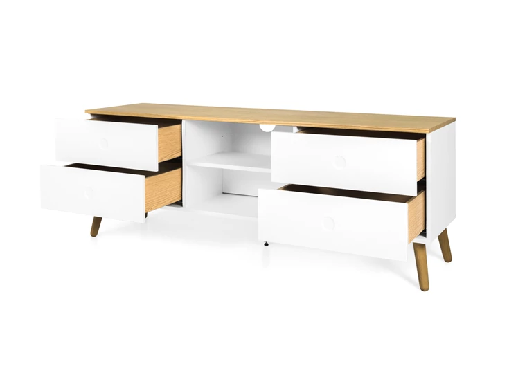 1664-454 eik tv-bench wit scandinavisch design tenzo 4 laden 4 drawers tv-meubel oak white dot