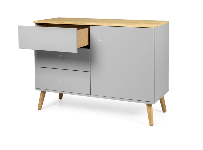 1674-612 3 laden eik sideboard grijs oak 3 drawers dot scandinavisch tenzo dressoir 1 deur 1 door design grey