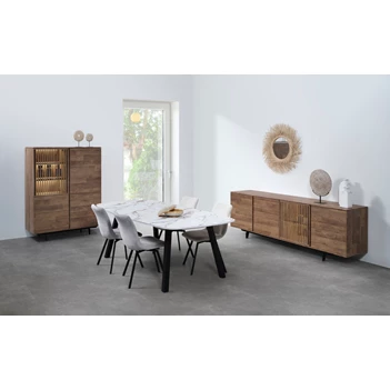 Slato eetkamer set BAR1 DR2 TD17VM28 K670 old teak sfeerbeeld en stoel Puro wit