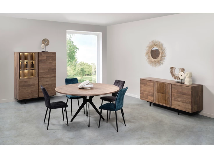 Slato eetkamer set BAR1 DR4 TROYMM28 K670 old teak sfeerbeeld en stoel Corona