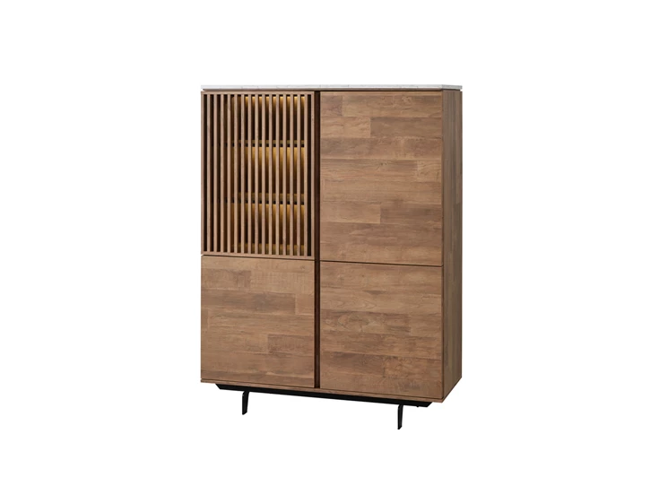 Barkast Slato BAR1 evan eetkamer belgisch K670CAL old teak met Calacatta white verlichting