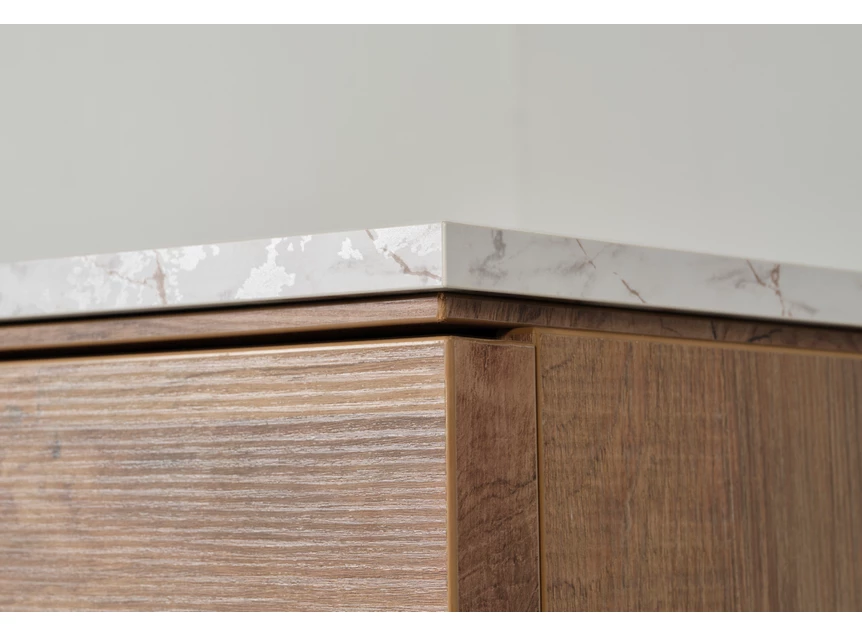 Barkast Slato BAR1 K670CAL old teak met Calacatta white detail bovenblad