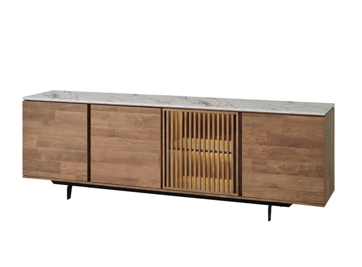 Dressoir Slato DR1 evan eetkamer belgisch K670CAL old teak Calacatta white verlichting