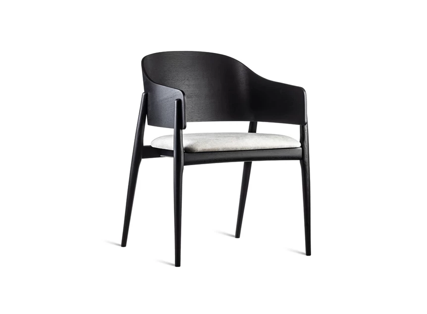 Armstoel Lofty Wood beuk zwart stof wit Estetica Home