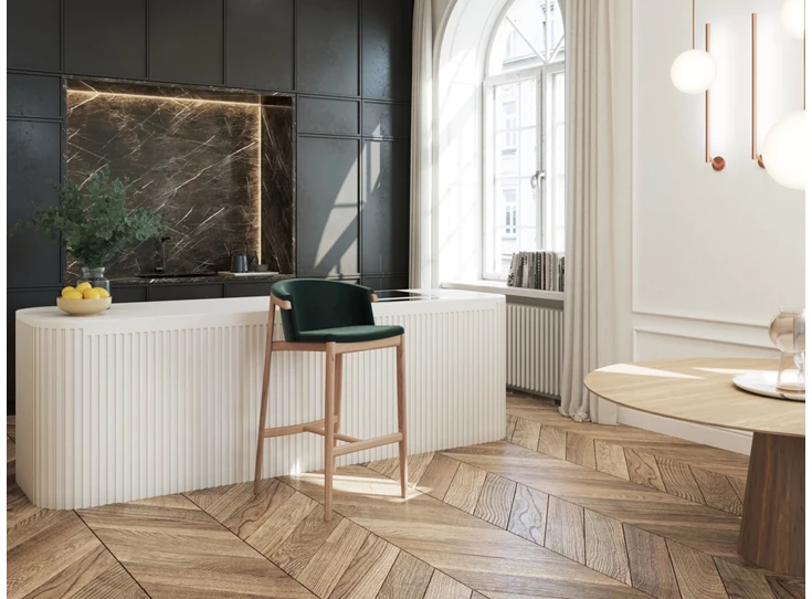 Barstoel Merano Hoker eik naturel stof fluweel groen Estetica Home