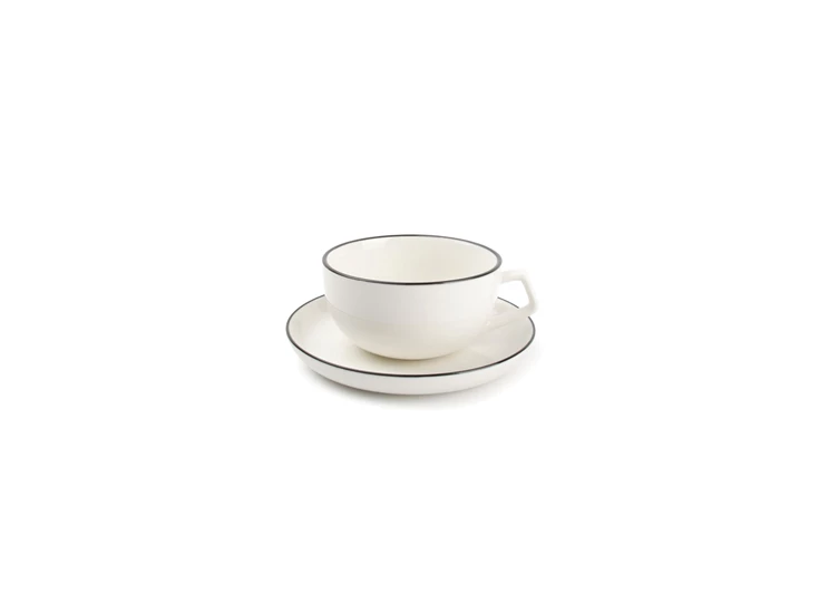 850015 studio base salt and pepper kop schotel zwart randje new china bone 22cl s&p wit servies