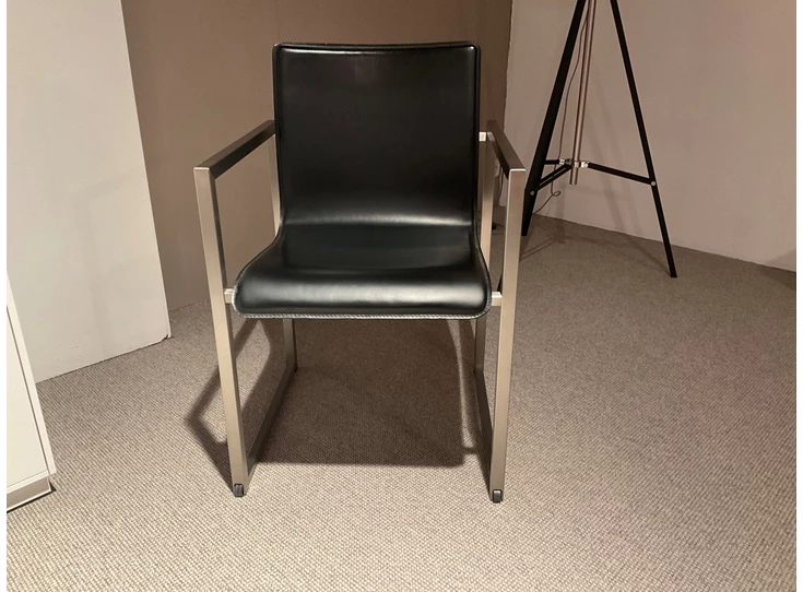 Front Armstoel Robloc Inox leder zwart Joli