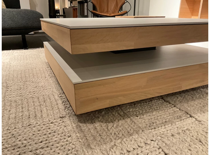 Zijkant Salontafel Split keramiek light grey romp natural oak Karat