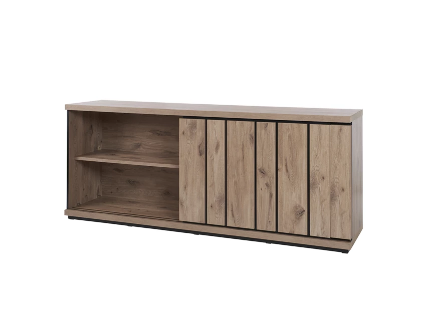 Dressoir Stefan 230cm in Canyon Oak schuifdeur linkerdeur open legplank