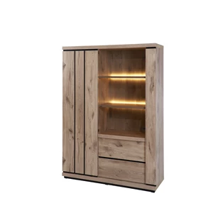 Glaskast Stefan 130cm in Canyon Oak met verlichting