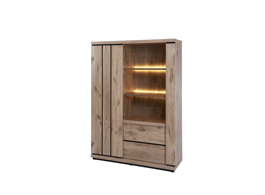 Glaskast Stefan 130cm in Canyon Oak met verlichting