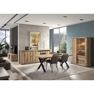 Eettafel Stefan X-poot 200x100cm in Canyon Oak eetkamer sfeerbeeld