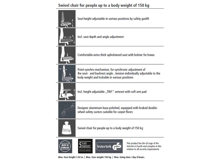 Topstar EP129t W50 ergo work bureelstoel detail