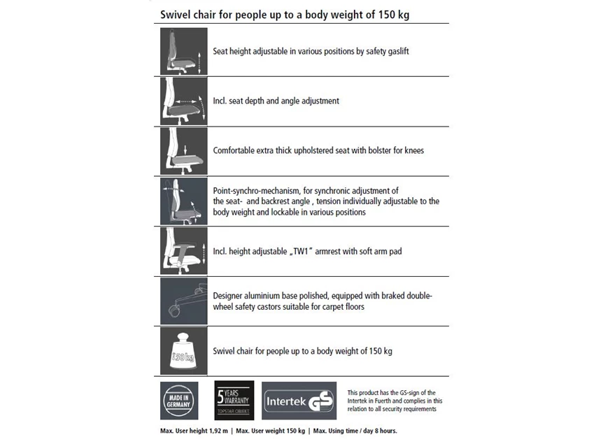 Topstar EP129t W50 ergo work bureelstoel detail