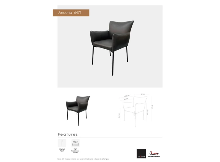 M1002615 Armstoel ancona 6471-DC-B400 Antracite cat. B leather -technische fiche