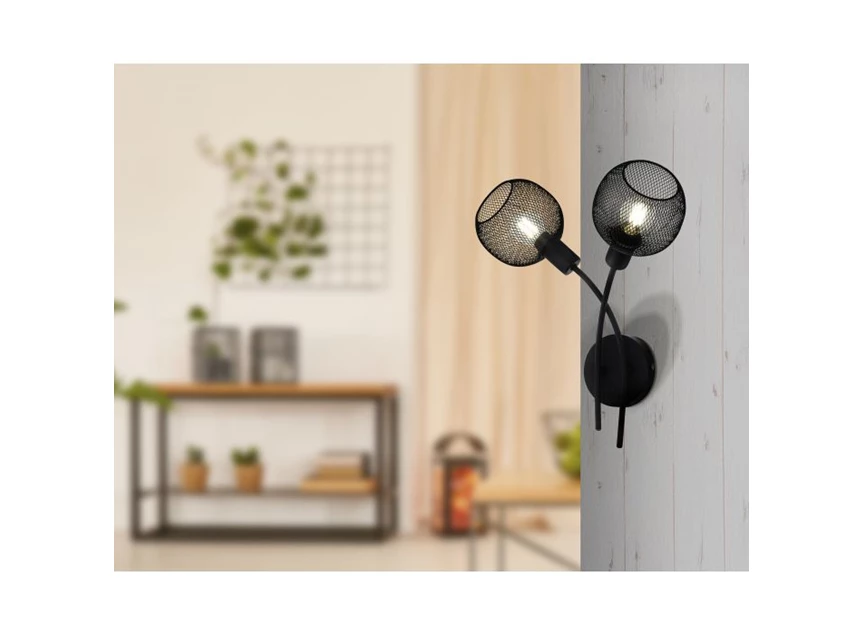 43375 wandlamp industrieel e14 modern 2 lichtbronnen wrington zwart staal eglo draadstructuur