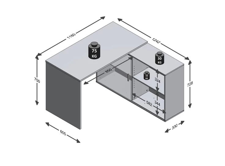 372-001 Valley bureu artisan eik-matera afmetingen