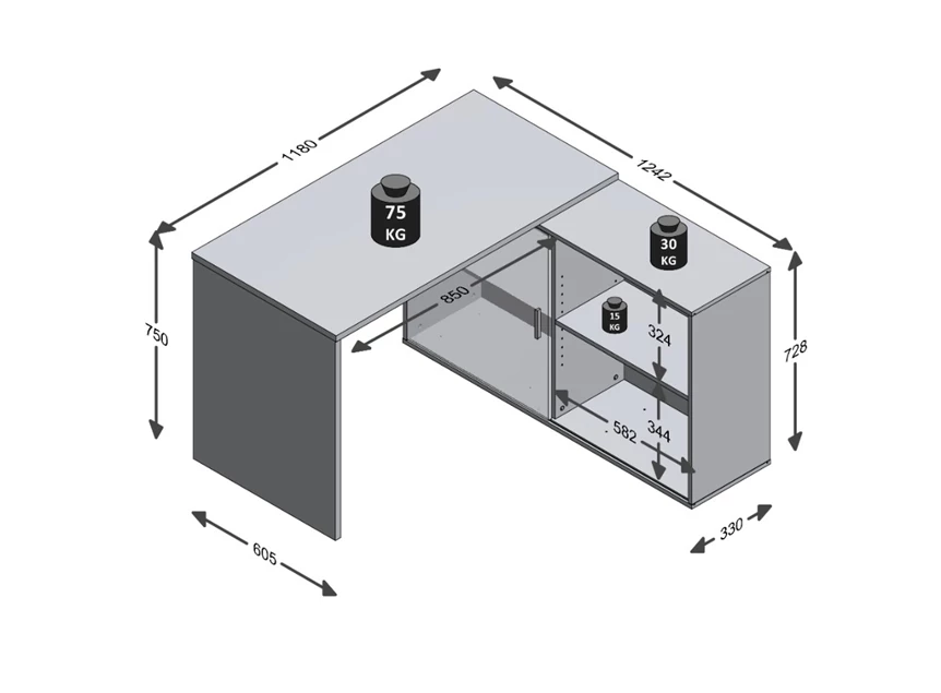 372-001 Valley bureu artisan eik-matera afmetingen