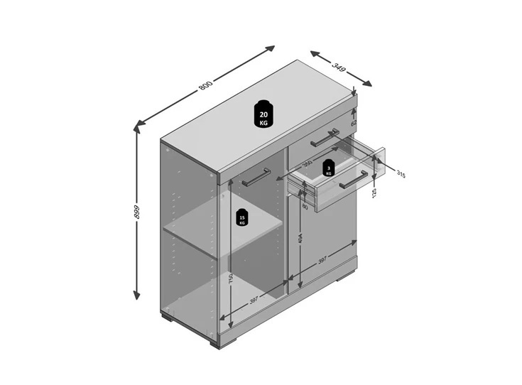 4020-002 Bristol 2 commode 2 deuren 2 laden eik afmetingen